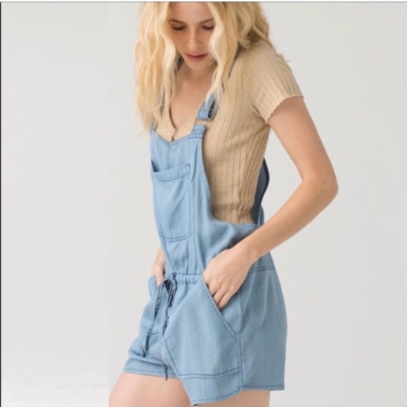 chambray overall shorts